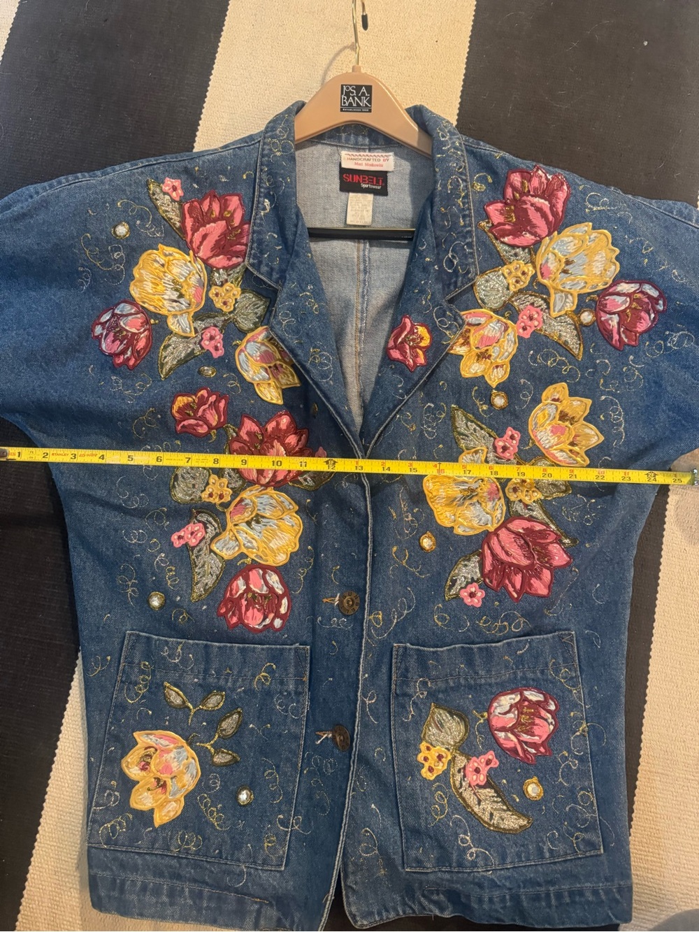 Vintage Sunbelt Custom Hand Puff Painted Floral Denim Jacket Wearable Art - Picture 13 of 17